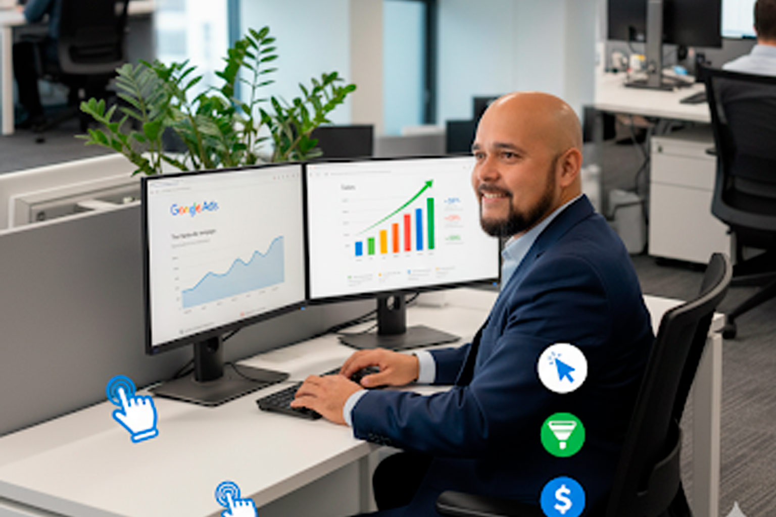 Profissional analisando campanhas Google Ads
